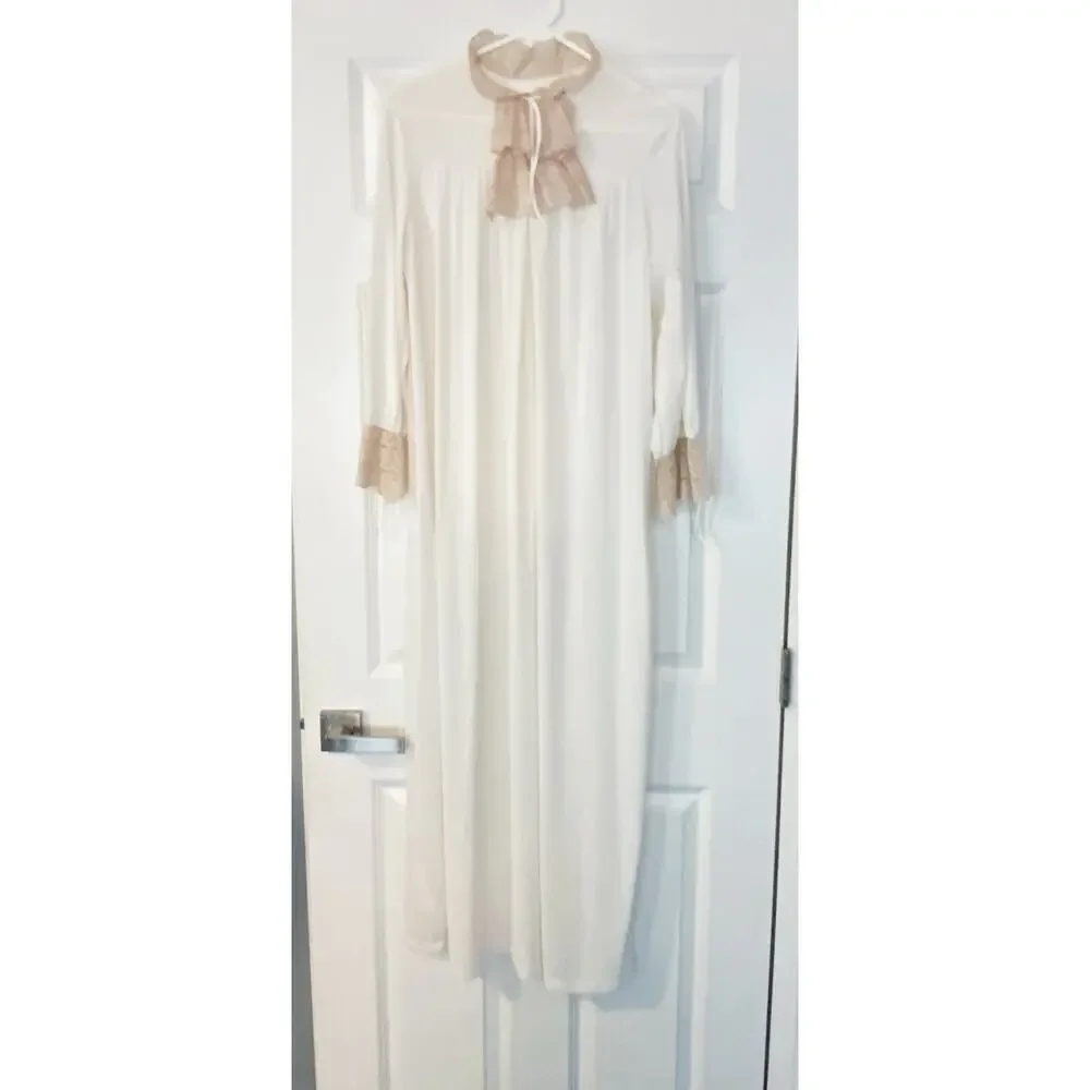 Vtg 70s Sears Ivory/Cream Lace Dressing Gown Long Peignoir Sz M -36 Made In USA